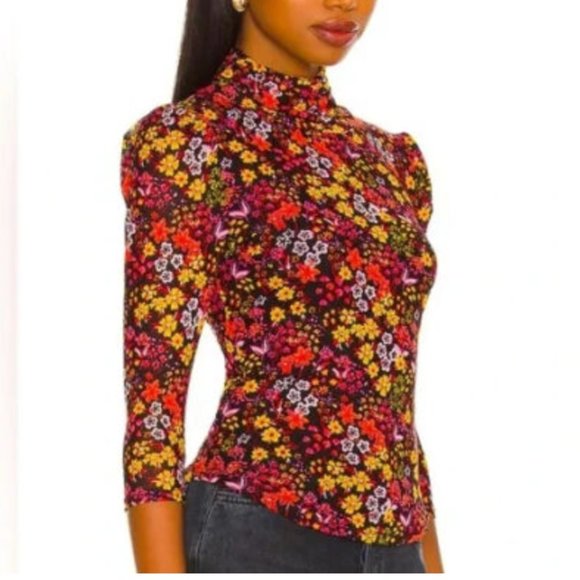 Free People Tops - Free People Gather Tee Black Multi Color Floral Print Blouse